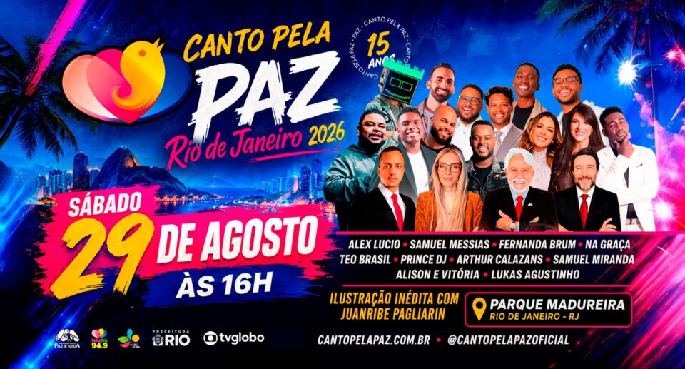Rio de Janeiro recebe a 3ª edição do Canto Pela Paz com grandes nomes da música gospel e ação de doação de sangue